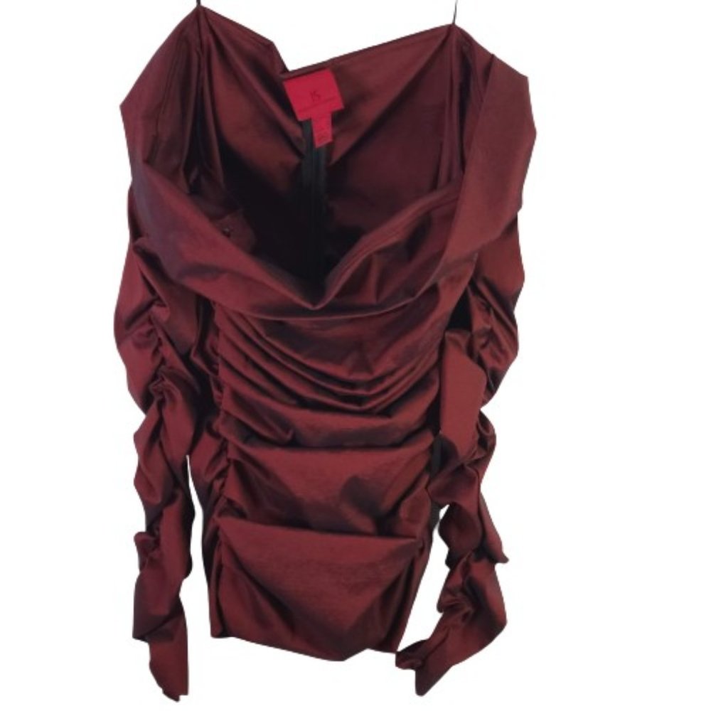 JS Collection long sleeve Ruffled Fitted Top Maroon Women's Size 10